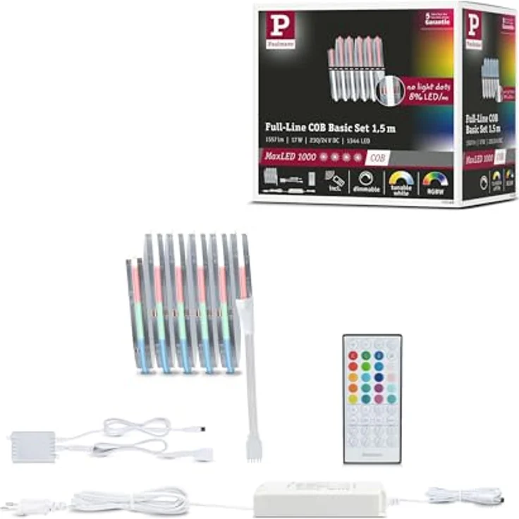 Paulmann 71200 MaxLED 1000 LED Strip Full-Line COB Basisset 1,5m 17W 1038lm, m 896 LEDs, m RGBW 48VA, LED Streifen in warmweiß und kaltweiß – Bild 1