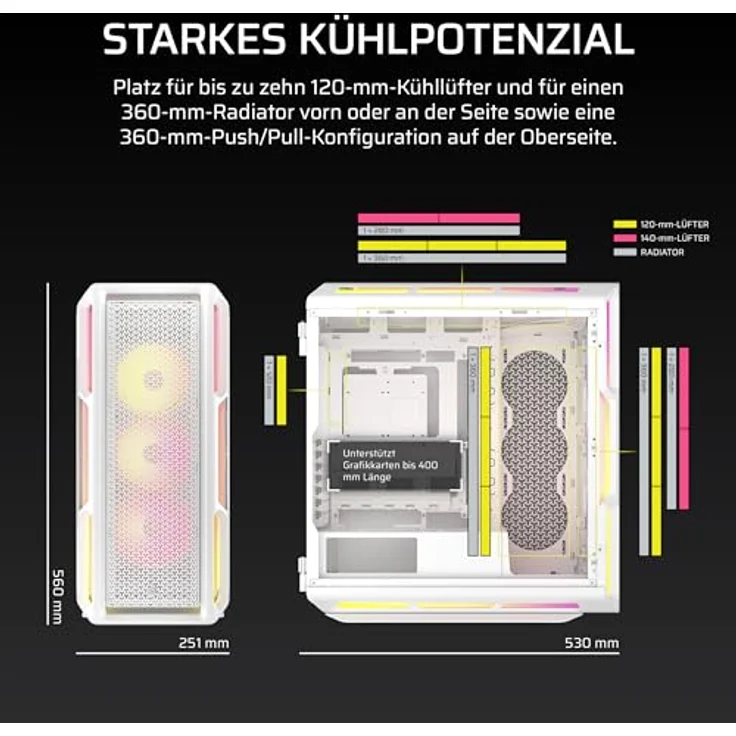 Corsair iCUE LINK 5000T LX RGB Mid-Tower ATX PC-Gehäuse - Aurora RGB-Lichtstreifen, LX120 RGB-Lüfter, Geräumiges Interieur - Weiß – Bild 4