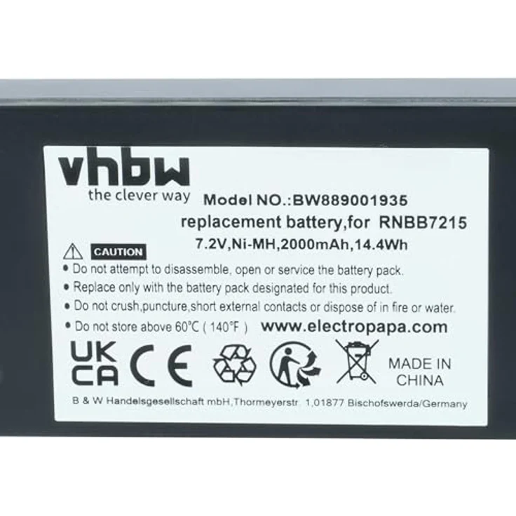 vhbw Akku kompatibel mit NBB Nano-M, Hochleistungs-NiMH-Akku mit 2000 mAh und 7,2 Volt – Bild 5