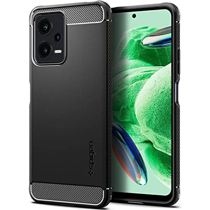 Spigen Rugged Armor Hülle Kompatibel mit Xiaomi Redmi Note 12 5G / Poco X5 5G -Schwarz, Einfarbiges TPU mit Prägung im Karbon Look – Bild 1