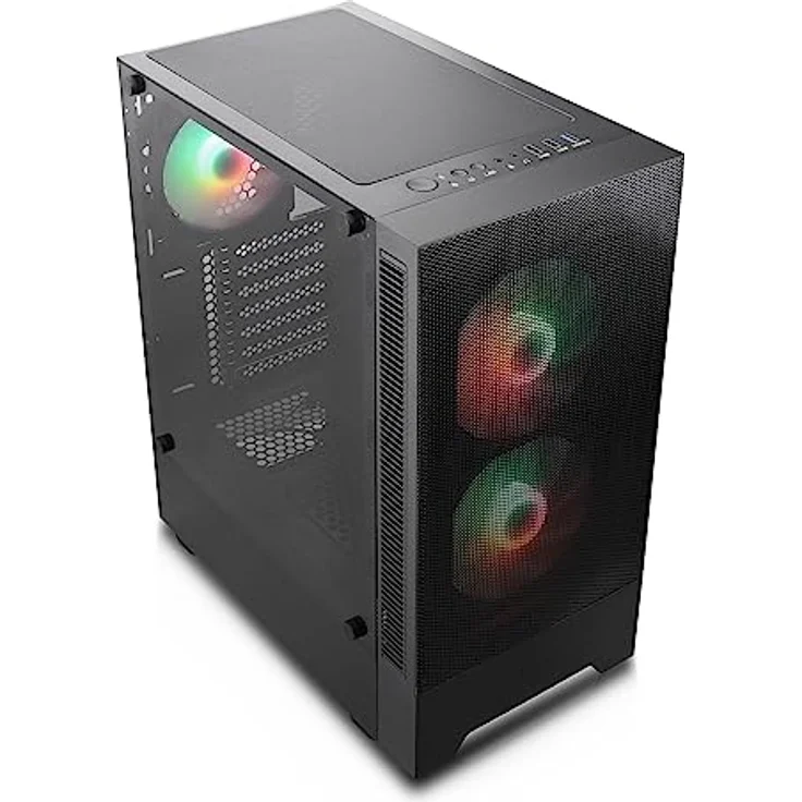 SILENTWARE Silentware Flow 100 Midi Tower PC-Gehäuse, Große Metall Mesh-Front, gehärtetes Glas-Seitenfenster, 2X 140mm & 1x 120mm A-RGB Hydro-Lager Lüfter, GPU bis 325mm, Daisy-Chain, ATX Netzteil, Schwarz – Bild 2