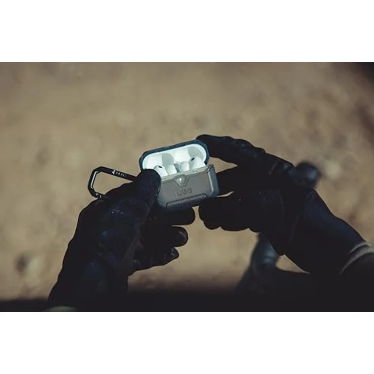 URBAN ARMOR GEAR Scout Case für Apple AirPods Pro 3, Wireless-Charging kompatibel, Sichtbare LED-Anzeige, Abnehmbarer Karabinerhaken, Smoke – Bild 4