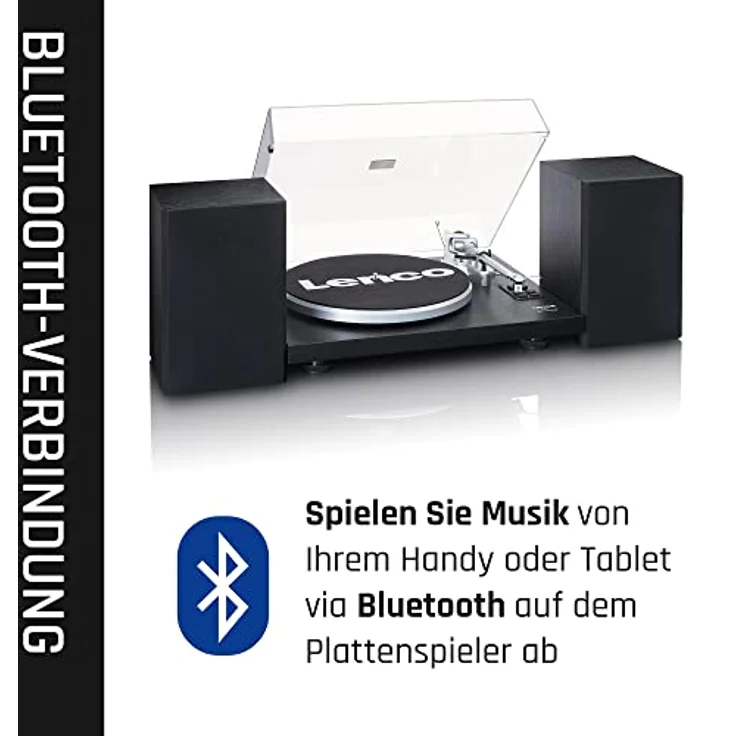 Lenco LS-500 - Hi-Fi Plattenspieler mit Bluetooth - Mit externen Lautsprechern 2 x 30 W RMS - Riemenantrieb - Vorverstärker - MDF-Gehäuse - Schwarz – Bild 5