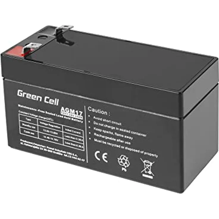 Green Cell 12V 1.2Ah VRLA AGM Akku, 1200mAh mit 4.6mm Anschluss