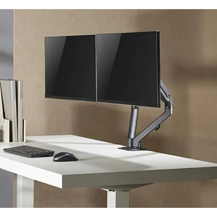 Ranqer Monitorhalterung Arm Pro Dual, 2 Monitore 17-35 Zoll, VESA 75 & 100 mm, Höhenverstellbar, 360° Rotation, Kabelmanagement grau – Bild 3