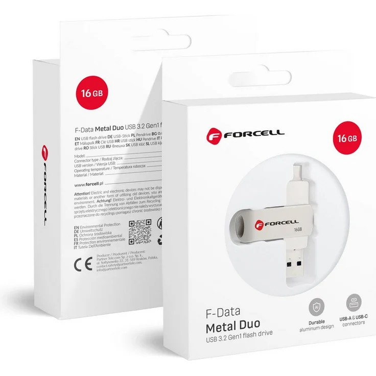 Forcell F-DATA Metal Duo USB-Stick, Dual-USB-A/C, USB 3.2, Lesegeschwindigkeit 100 MB/s, Aluminium, bis 128 GB Speicher