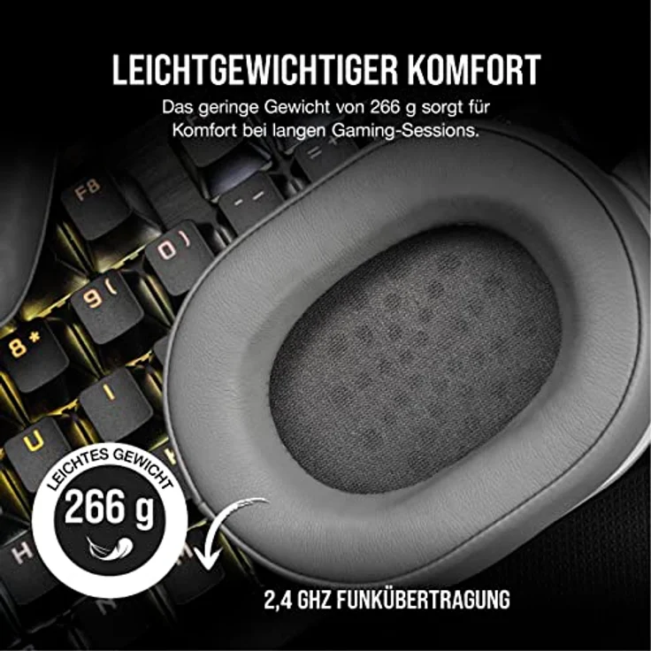 Corsair HS55 Wireless Gaming-Headset - Geringer Latenz 2,4-GHz-Wireless- oder Bluetooth, Dolby® Audio 7.1-Surround-Sound, Leichtgewicht, Omnidirektionales Mikrofon, Zugängliche Tasten - Weiß – Bild 4