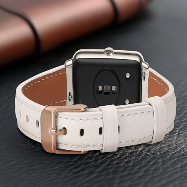 kwmobile Echtleder Uhrenarmband für Huawei Watch Fit mini, verstellbares Ersatzarmband aus hochwertigem Leder in Weiß Braun – Bild 3