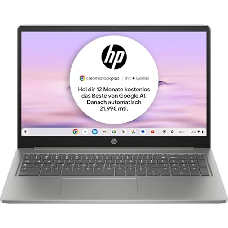 HP Chromebook | 15,6" FHD-Display | Intel Core i3-N305 | 8 GB DDR5 RAM | 256 GB UFS | Intel UHD Graphics | ChromeOS | QWERTZ | Mineral Silver |100 GB Google One - 1-Jahres-ABO inkl. – Bild 1