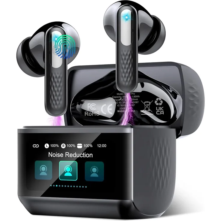 Sross MD087 TWS Bluetooth 5.4 In-Ear Kopfhörer mit ANC, Touch Control, 40 Std Akku, IPX4, Schwarz