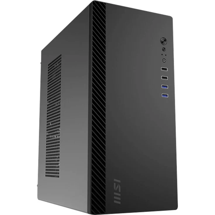 MSI PRO SHIELD M100P, Midi-Tower PC-Gehäuse mit mattschwarzer Oberfläche, 1 vorinstallierter Lüfter, geeignet für Micro-ATX-Motherboards