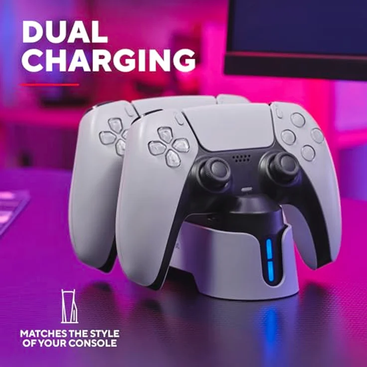 Trust Gaming GXT 228, PS5 Controller Ladestation für DualSense, zweifach Ladedock mit LED-Anzeigen, vertikale Konstruktion, mit USB-C Kabel, Weiß – Bild 3