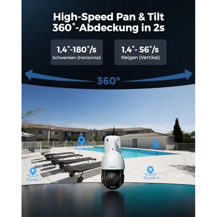Reolink 4K 8MP UHD PTZ Outdoor Überwachungskamera PoE mit 5X 3D optischem Zoom, Auto-Tracking, Farbnachtsicht, smarte Personen-/Fahrzeug-/Tier-Erkennung, Zwei-Wege-Audio, 24/7 Aufzeichnung, RLC-823S1 in silber – Bild 3