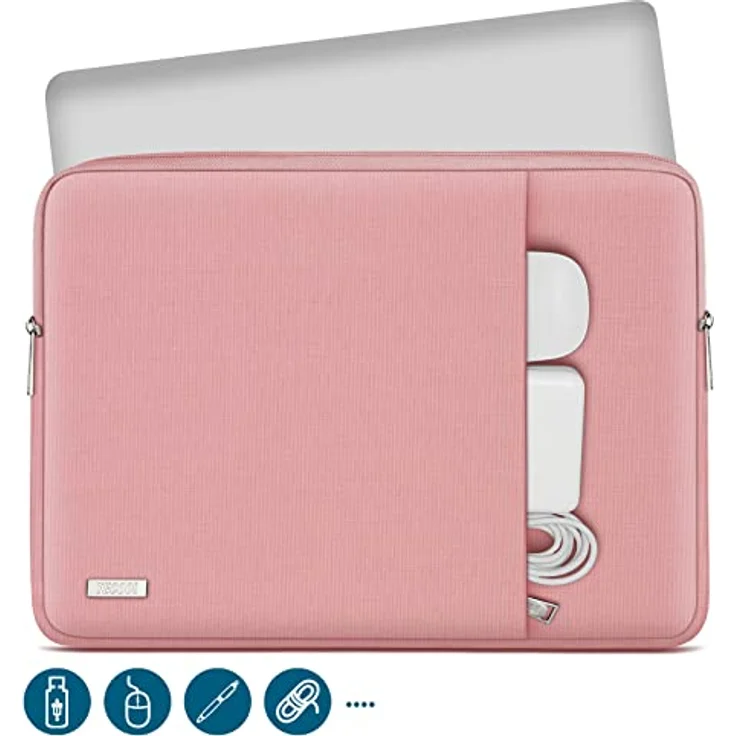 TECOOL Laptoptasche 15,6 Zoll, wasserdichte Notebook-Schutzhülle mit stoßfester Polsterung, Rosa – Bild 2