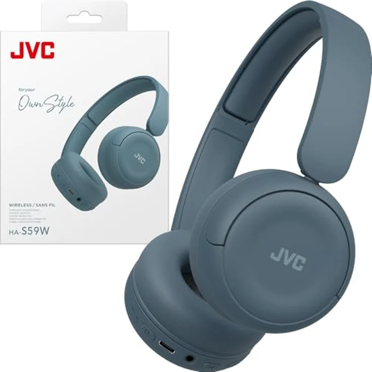 JVC HA-S59W-A, Wireless Kopfhörer mit 50 Std. Akku, faltbarem Design, Bluetooth® 5.3, Multipoint, App-EQ & Mikrofon – Retro Blau – Bild 3