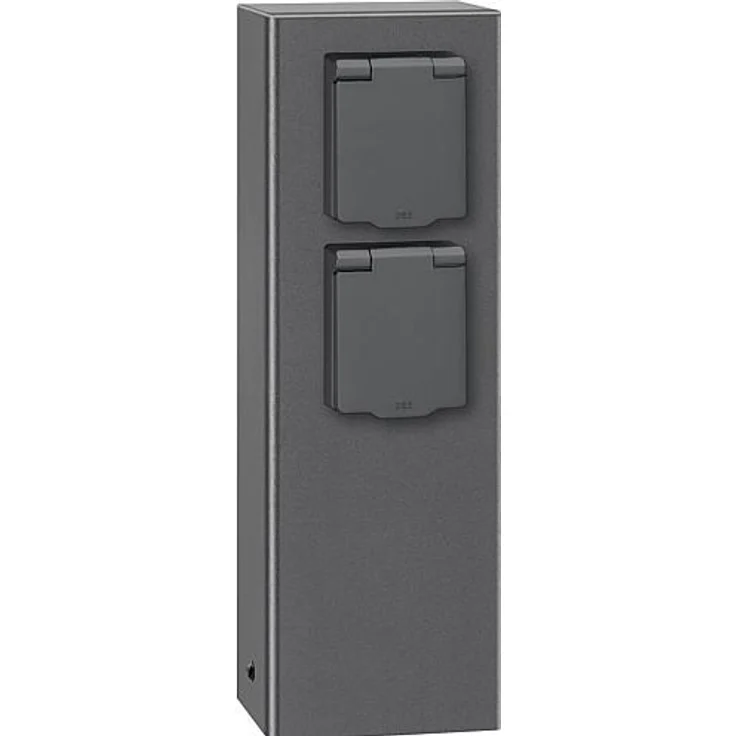 LCD, Steckdose, 017 - Aluminium, Edelstahl, Schutzkontaktsteckdosen 230V mit Klappdeckel, made in Germany – Bild 1