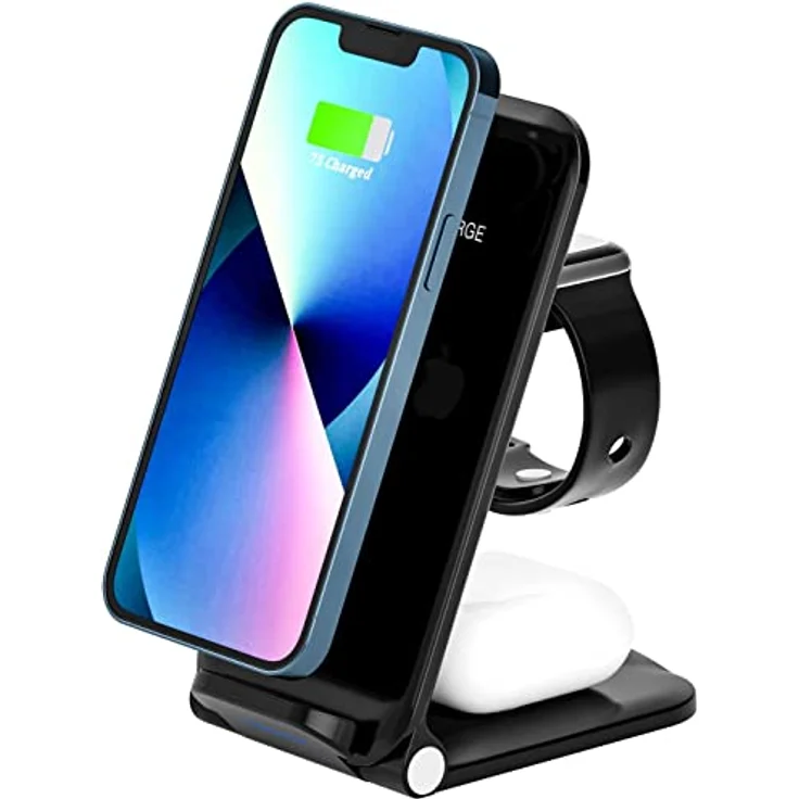 M2 TEC Wireless Charger 3-in-1, schnelles kabelloses Ladegerät mit 15W Schnellladung für Apple Watch und AirPods Pro, faltbares Design, Qi-zertifiziert – Bild 1