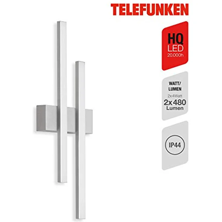 TELEFUNKEN - LED Außenwandleuchte, Außenwandlampe 2-flammig, 8 Watt, 960 Lumen, 4.000 Kelvin, IP44, Silberfarbig, 470x155x42mm, 313004TF – Bild 2