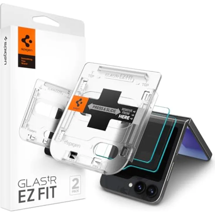 Spigen Glas.tR EZ Fit Displayschutzfolie für Samsung Galaxy Z Flip 6, 2 Stück, kratzfest, hüllenfreundlich, Touch reaktiv