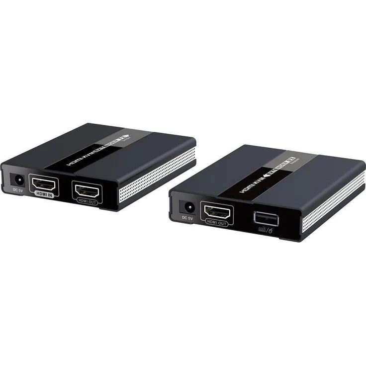 PremiumCord HDMI KVM Extender, 60m Reichweite über Cat5/6, USB-A 3.0, ohne Verzögerung, Schwarz