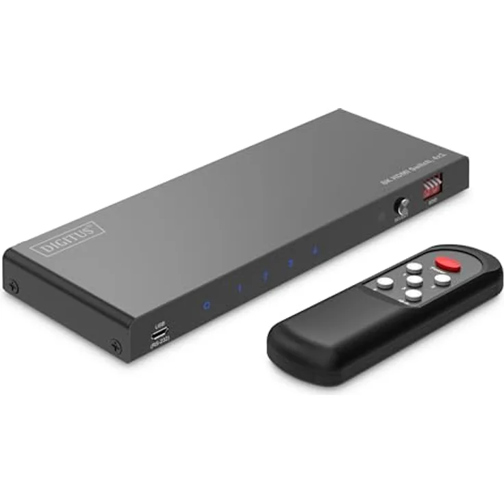 DIGITUS DS-55335 HDMI Switch 4x1 – UHD 8K/60 Hz – HDR, DTS, Dolby Digital – Für TV, Monitor, PS5, Xbox - Metallgehäuse