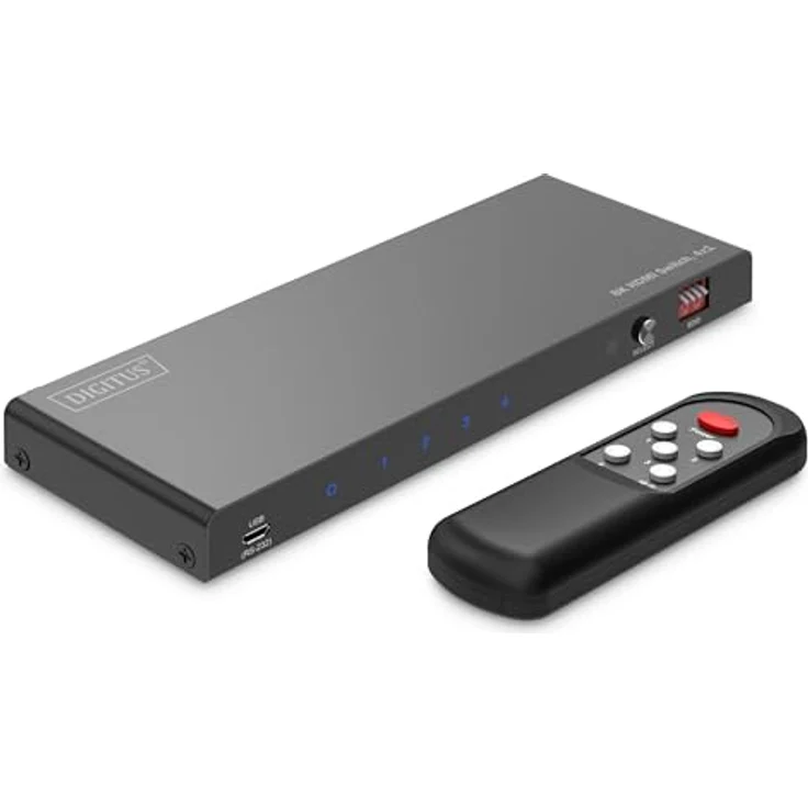 DIGITUS DS-55335 HDMI Switch 4x1 – UHD 8K/60 Hz – HDR, DTS, Dolby Digital – Für TV, Monitor, PS5, Xbox - Metallgehäuse – Bild 1