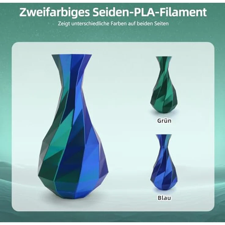 3DHoJor Silk PLA Filament 1.75mm 1KG Zweifarbig Blau-Grün, hochkompatibel für FDM-3D-Drucker – Bild 3