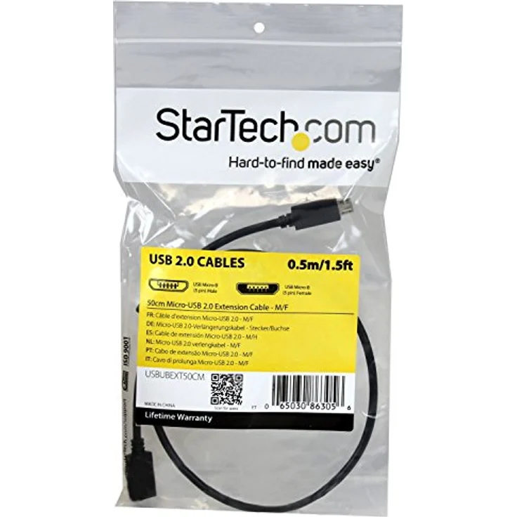 StarTech.com Micro-USB Extension Cable - M/F - USB-Verlängerungskabel - 5-polig Micro-USB Typ B (W) - 5-polig Micro-USB Typ B (M) - 50cm (USB/USB2.0) - Schwarz (USBUBEXT50CM) – Bild 3