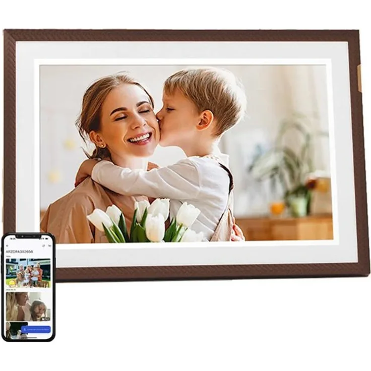 Arzopa D10 Digitaler Bilderrahmen, 10.1" HD-Display 1280 x 800, 32GB Speicher, Dunkelbraun