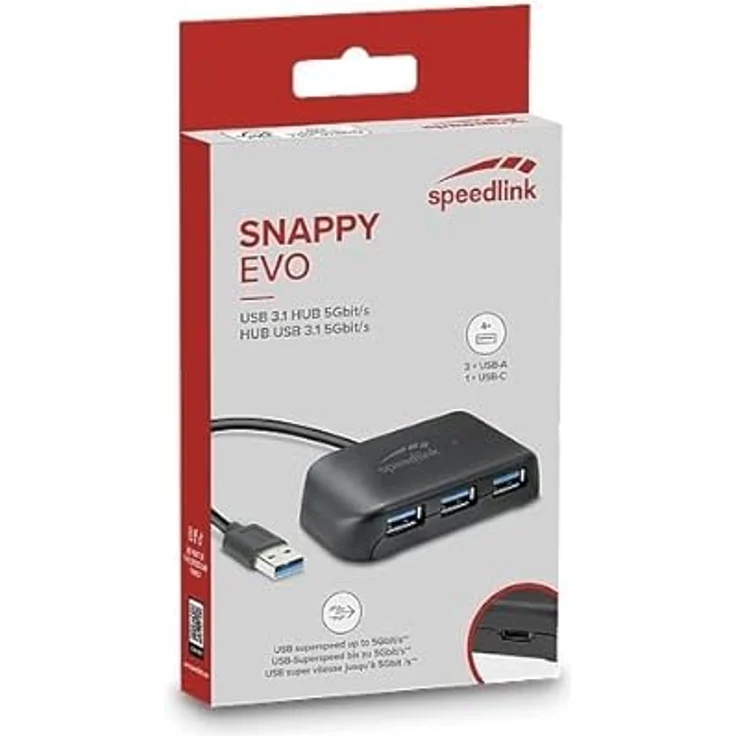 Speedlink SNAPPY EVO 4 Port USB Hub – passiver USB-A 3.1 Gen 1 Hub mit 3x USB-A und 1x USB-C für eine schnelle Datenübertragung mit bis zu 5 Gbit/s, Anschluss über USB-A, schwarz – Bild 4