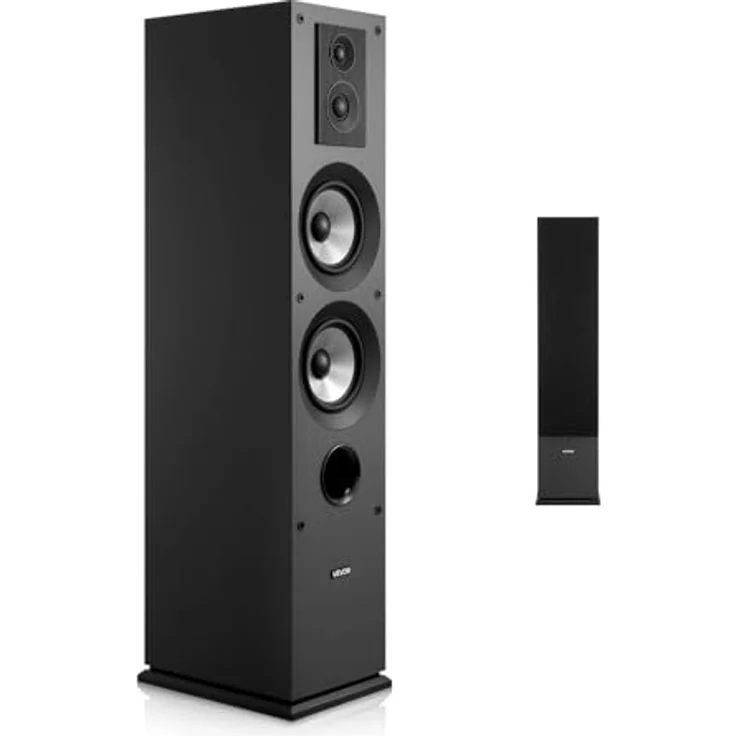 VEVOR Standlautsprecher 3-Wege-System mit 1,91/2,54 cm Hochtöner und Dual 13,34 cm Tieftöner, 145 W Spitzenleistung, MDF-Gehäuse, 70 Hz–20 kHz Frequenzgang, für Home Audio, Single – Bild 1