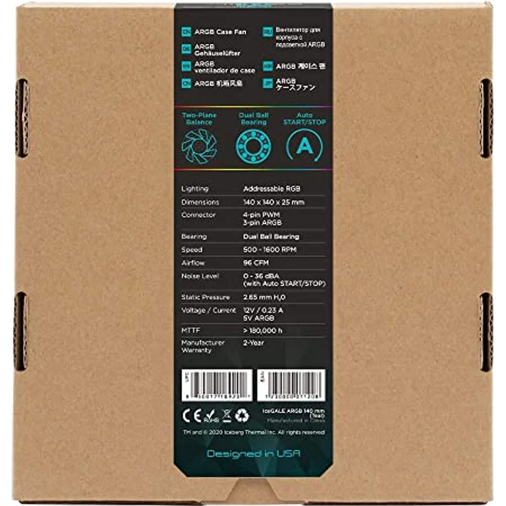Iceberg Thermal IceGALE Adressable RGB 140 mm PWM Dual Kugellager ARGB Gehäuselüfter, Blaugrün – Bild 5
