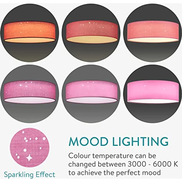 Navaris LED Deckenleuchte 40cm - Dimmbar Farbtemperaturwechsel Fernbedienung - 22W Stoff Pink Sternenhimmel – Bild 3
