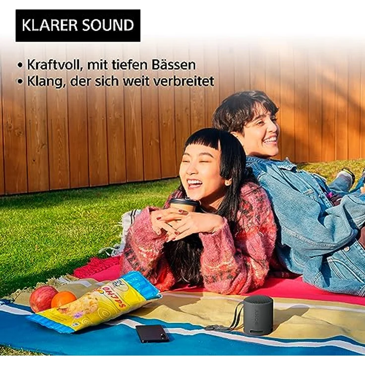 Sony SRS-XB100 - Kabelloser Bluetooth-Lautsprecher, tragbar, leicht, kompakt, Outdoor, Reise-Lautsprecher, langlebig, IP67 wasser- und staubdicht, 16 Std Akku, Trageriemen, Freisprechfunktion, Schwarz – Bild 3