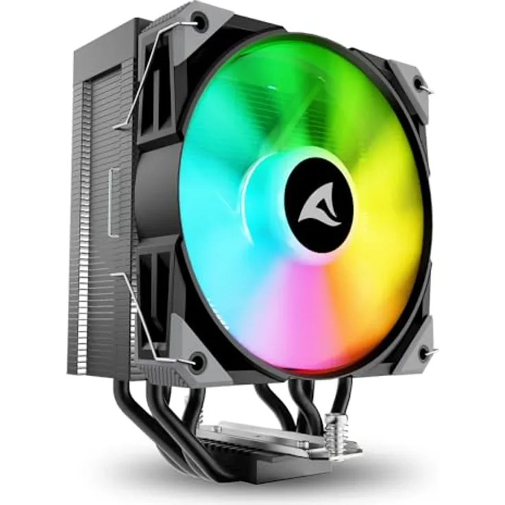 Sharkoon A40 RGB Black Air Cooler, CPU Kühler mit 121,55 m³/h Luftstrom und variabler Lüftergeschwindigkeit, Schwarz