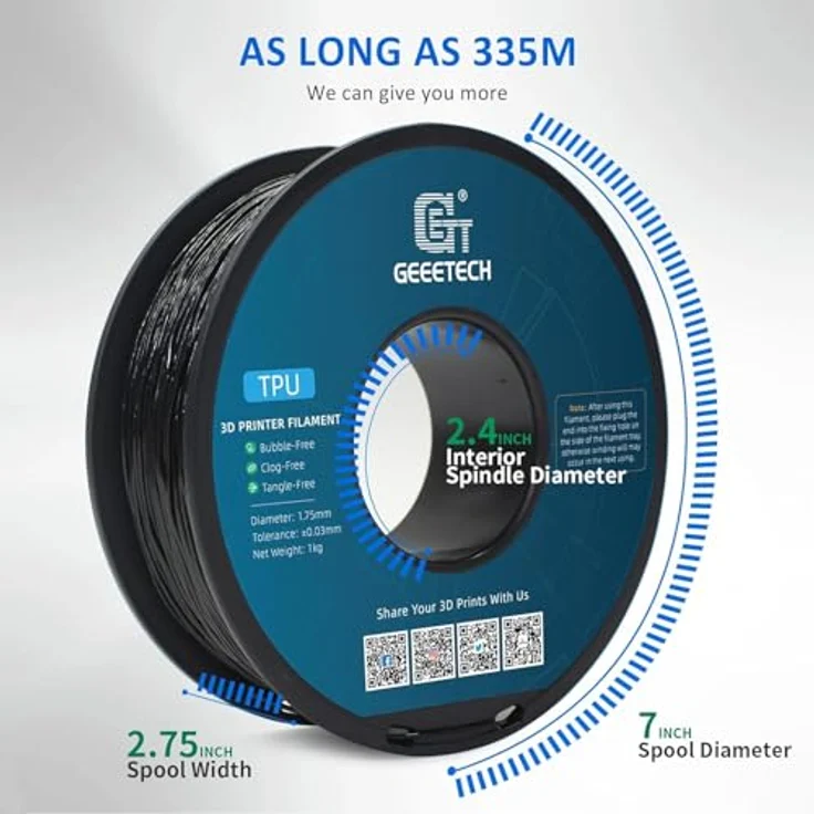 GEEETECH TPU Filament 1,75 mm, 2 kg Spule für 3D Drucker, schwarz – Bild 4