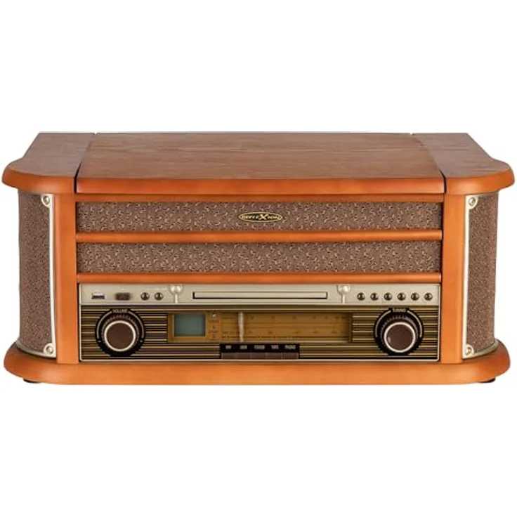 Reflexion HIF2002 Retro Stereo-Anlage mit Plattenspieler, Kassette, CD-Player und Radio (UKW - MW, CD - MP3, USB, beleuchtetes LCD-Display, Fernbedienung, 2x40 Watt Musikleistung), braun – Bild 3
