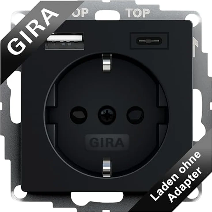 Gira 2459005 SchukoSteckdose USB-Anschluss Shutter Berührungsschutz 2-fach Typ A(max.2,4A) Typ C(max.3A) System 55 Schwarz matt UP Unterputz Schutzkontaktsteckdose Wandsteckdose Smartphone Tablet 32mm – Bild 2