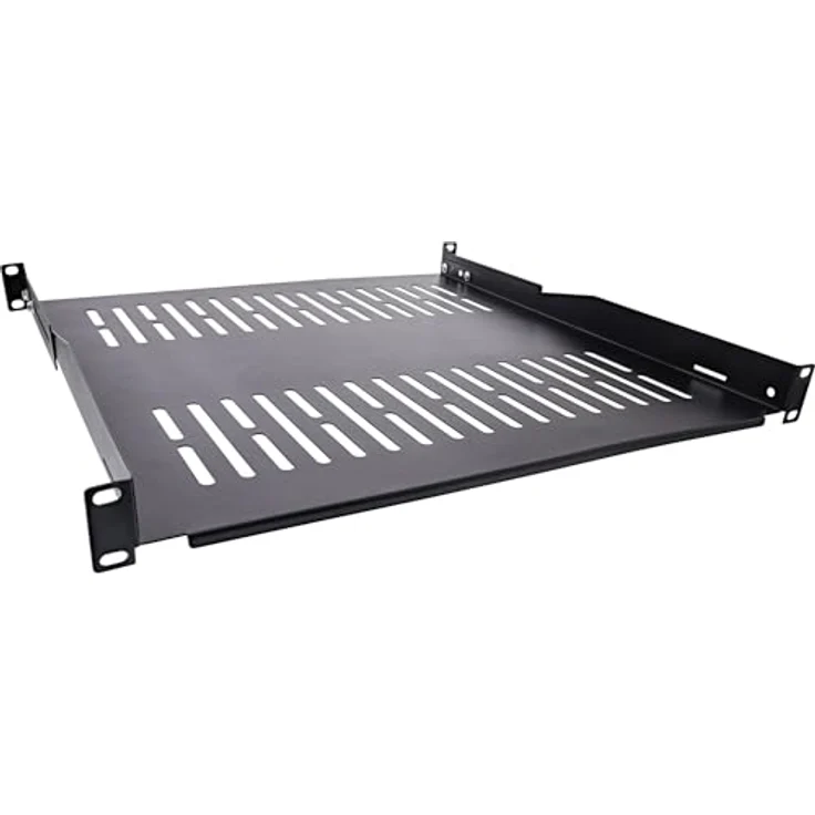 InLine 19" Fachboden, 450mm, 50kg, 1HE, RAL 9005 schwarz - Strapazierfähiger Server-Zubehör Fachboden aus SPCC-Stahl – Bild 1