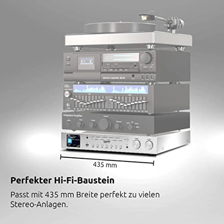 TechniSat DIGITRADIO 143 CD (V3) – Digital HiFi-Tuner, Internetradio (DAB+, UKW, Bluetooth-Audiostreaming, Spotify Connect, CD-Player, WLAN, Breite 43,5 cm, App-Steuerung, Fernbedienung) Silber – Bild 2