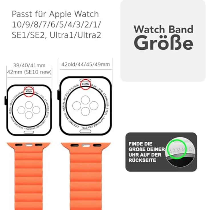 NALIA Core Magnet Armband für Apple Watch Ultra/SE/10/9/8/7/6/5/4/3/2/1, Atmungsaktives Silikon Loop mit Rillendesign, Vulkangrau, für Handgelenke 130-210mm – Bild 2