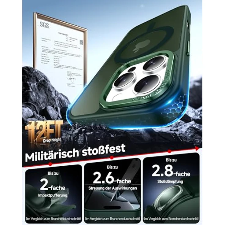LeYi für iPhone 16 Pro Hülle mit MagSafe, 360° Militärschutz, Stoßfest, Anti-Rutsch, Kratzfest, Dünn, inklusive 2 Schutzglas, Grün – Bild 3