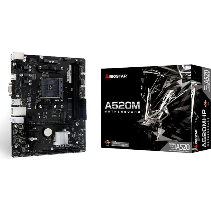 Biostar A520MHP Hauptplatine, Micro ATX, kompatibel mit AMD Ryzen 5000/4000/3000, 2 x DDR4 DIMM bis 64 GB