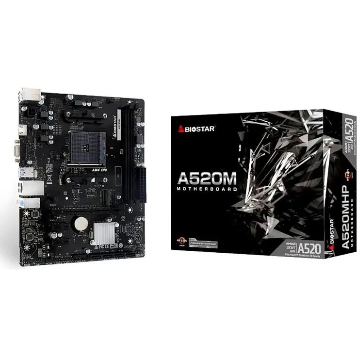 Biostar A520MHP Hauptplatine, Micro ATX, kompatibel mit AMD Ryzen 5000/4000/3000, 2 x DDR4 DIMM bis 64 GB