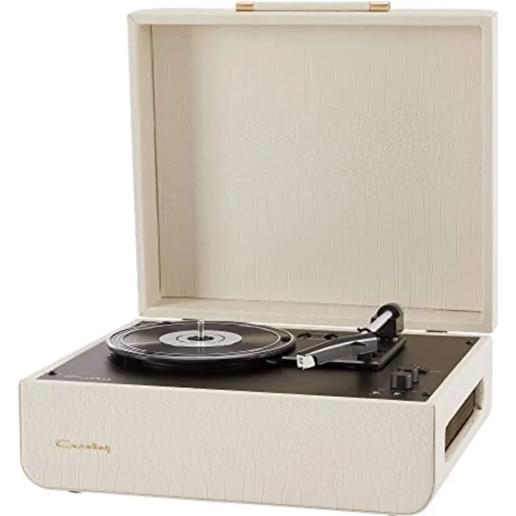Crosley Mercury Retro Plattenspieler mit 2 Lautsprecher, Bluetooth In/Out & AUX - 3 Speed Schallplattenspieler - Für 7", 10" und 12" Vinyl - Tragbar mit Integriertem Koffer - Creme Lederoptik - Preisvergleich