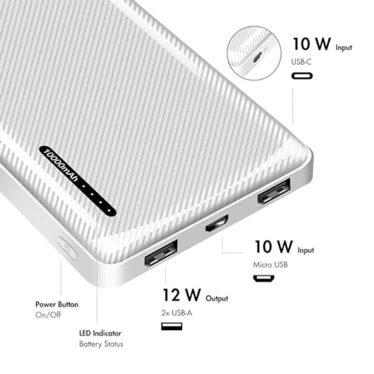 LogiLink PA0316W - Powerbank 10000 mAh, 2X USB-A (für Geräte) mit Schnellladenfunktion, USB-C + Micro-USB (Aufladen der Powerbank) – Bild 2