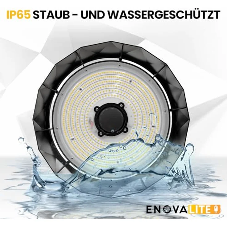 ENOVALITE Hallenstrahler LED Hallenleuchte 100W, 15000lm, 150lm/W, 5000K Neutralweiß Tageslicht, IP65, IK08 - UFO Lampe High Bay mit Markenkomponenten – Bild 5