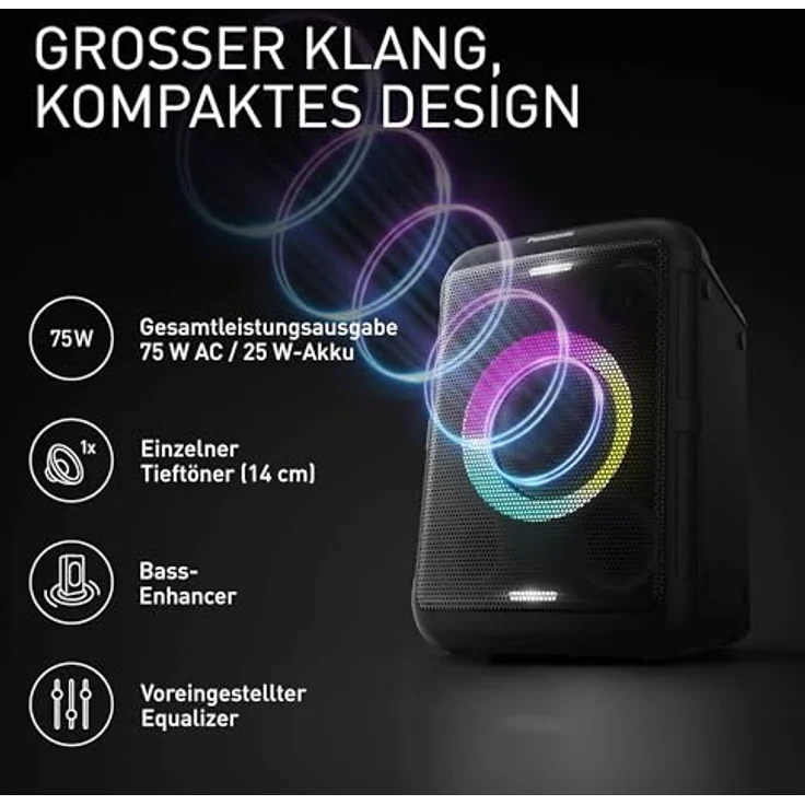 Panasonic SC-BMAX5E-K Tragbarer Party-Lautsprecher mit Bluetooth, integrierter Beleuchtung, 75 W, USB, Schwarz – Bild 4