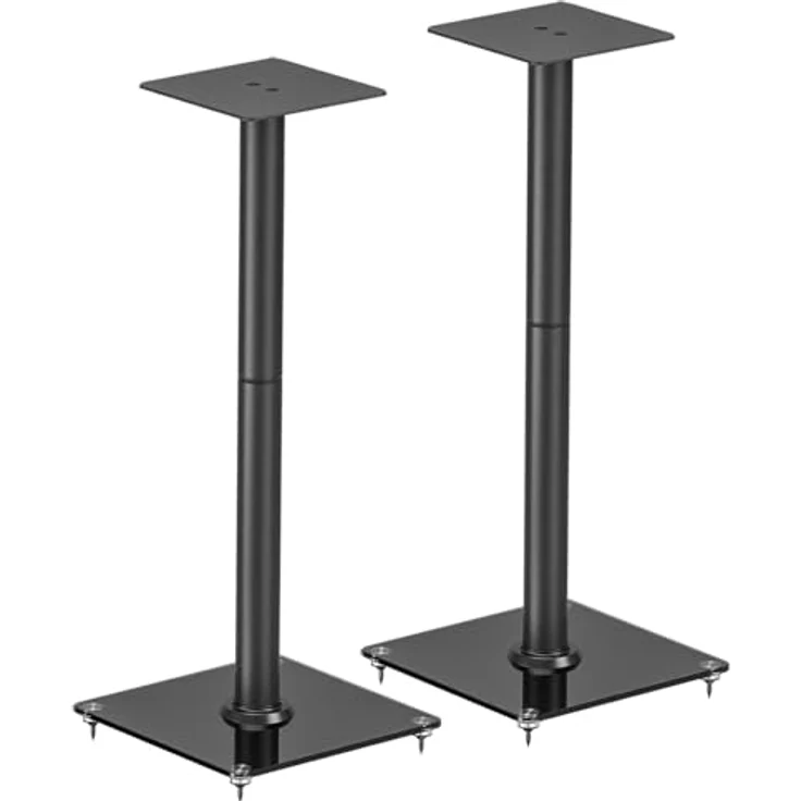 my wall Lautsprecherständer HS35L, 2-teilig, universell kompatibel, bis zu 25 kg Tragfähigkeit, schwarzes Glas mit Stahlspikes und Kabelmanagement – Bild 1