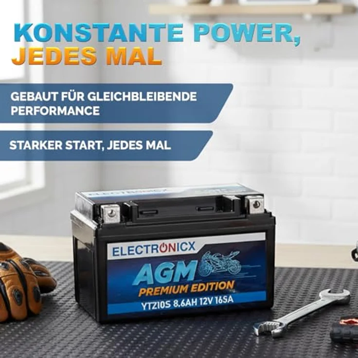Electronicx YTZ10S AGM Motorradbatterie 9Ah 12V - wartungsfrei, rüttelfest, auslaufsicher für Motorrad, Roller, Quad und ATV – Bild 4